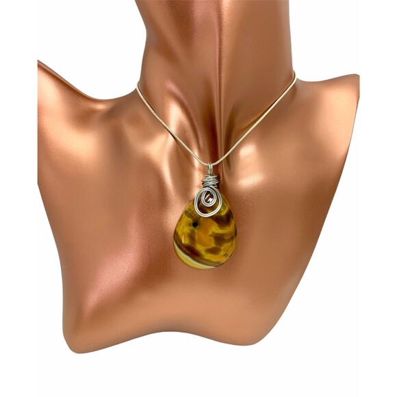 Wire Wrapped Striped Agate Teardrop Pendant Necklace - Picture 1 of 5